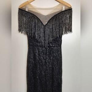 Elegant Black Fringe Sequined Mermaid Dress